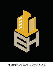 Logotipo de la letra del Vector del hexágono del estado inmobiliario de EH