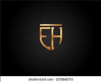 EH shield shape Letter Design in gold color
