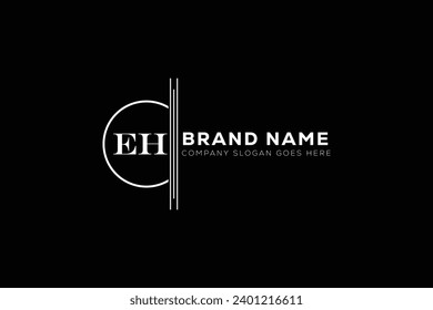 EH White Letter monogram Logo Design with Black Background. E H