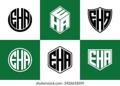 EHA letra inicial forma geométrica icono logo diseño vector. monograma, letra, círculo, polígono, escudo, símbolo, emblema, elegante, abstracto, marca, signo, arte, tipografía, icono, geométrico, forma