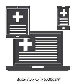 eHealth concept with devices and medical online services, vector silhouette