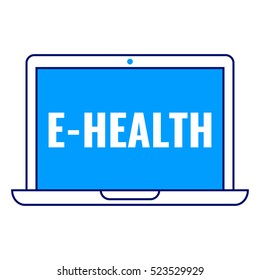 E-Health, laptop icon. Flat vector illustration on white background. Can be used for business concept.