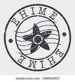 Ehime, Japan Stamp Postal. Silhouette Seal. Flag Passport Round Design. Vector Icon. Design Retro Travel. National Symbol.
