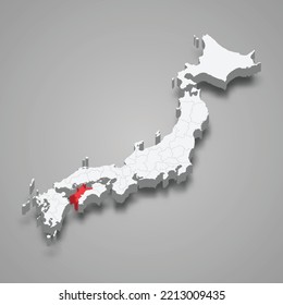 Ehime prefecture location within Japan 3d isometric map