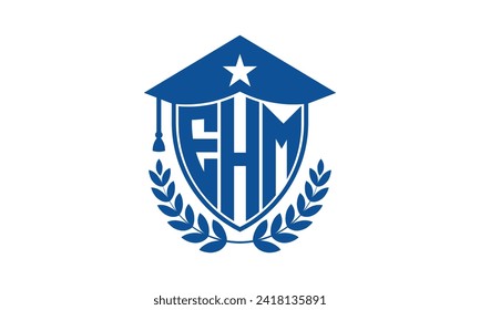 EHM Anfangsbuchstaben akademische Logo Design Vektorvorlage. Monogramm, abstrakte, Schule, Universität, Universität, Graduierung, Symbol, Schild, Modell, Institut, Lehranstalt, Lehrstuhl, Lehrer, Technik, Zeichen, Abzeichen
