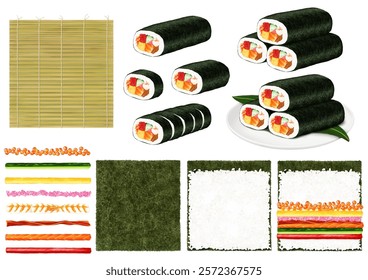 Ehomaki cooking process set, Setsubun, seaweed roll, Japanese food, sushi, sushi roll