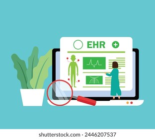 EHR - Electronic Health Record - Innovative Technologies in Health Care and Medicine 2d flat vector illustration