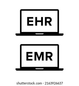 EHR - Electronic Health Records And EMR - Electronic Medical Records Set Flat Vector Icon For Medical Apps And Websites