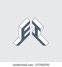 EI - 2-letter code. E and I - Monogram or logotype. Isometric 3d font for design. Volume alphabet. Three-dimension letters.