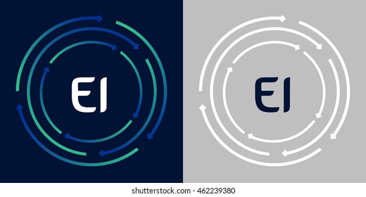 EI design template elements in abstract background logo, design identity in circle, letters business logo icon, blue/green alphabet letters, simplicity graphics