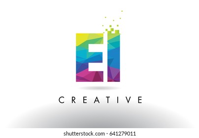 EI E I Colorful Letter Design with Creative Origami Triangles Rainbow Vector.