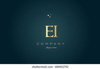 ei e i  gold golden luxury product metal metallic alphabet company letter logo design vector icon template green background