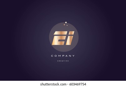 ei e i  gold yellow golden metal metallic bold luxury product modern creative gradient alphabet company logo design vector icon template