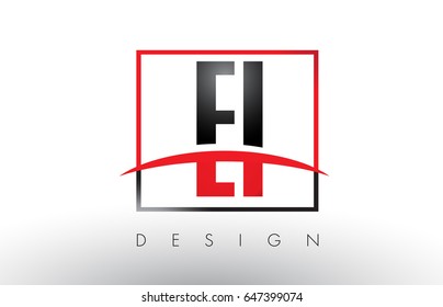 EI E I Logo Letters with Red and Black Colors and Swoosh. Creative Letter Design Vector.