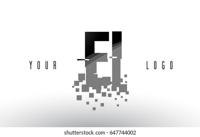 EI E I Pixel Letter Logo with Digital Shattered Black Squares. Creative Letters Vector Illustration.