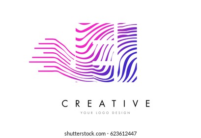 EI E I Zebra Letter Logo Design with Black and White Stripes Vector