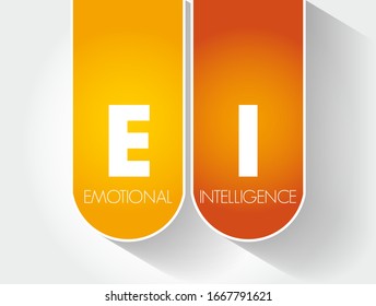 EI Emotional Intelligence - ability to perceive, use, understand, manage, and handle emotions, acronym text concept background