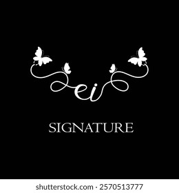 EI Handwritten initial letter, EI simple signature vector logo with butterfly shape variation, beauty, photography letter logo design. E I