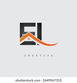 Logotipo da carta da casa de EI - Monograma criativo do imóvel com forma do telhado e ícone da casa para a propriedade, arquitetura e identidade de marca moderna