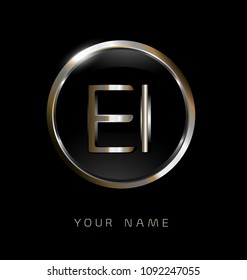 EI initial letters with circle elegant logo golden silver black background