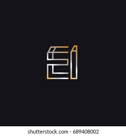 EI initial letters elegant logo golden silver black background