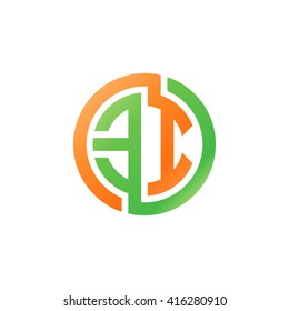 EI initial letters linked circle logo orange green