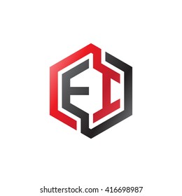 EI initial letters loop linked hexagon logo black red