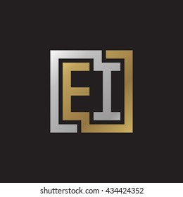 EI initial letters looping linked square elegant logo golden silver black background