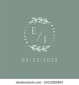 EI initial modern monogram wedding with creative circle line