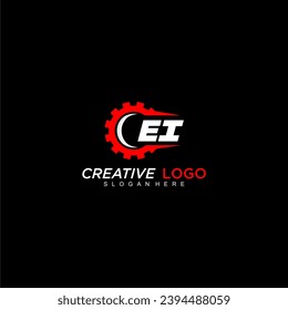 EI initial monogram for automotive logo with gear wheel image design vector