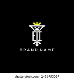 EI initial monogram brand logo design for crown vector image