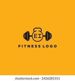 EI initial monogram for fitnes or gym logo with creative barbell design