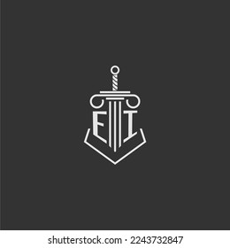 EI initial monogram law firm with sword and pillar logo design