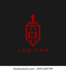 EI initial monogram for law firm with sword and shield logo image