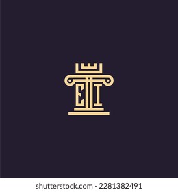 EI initial monogram logo for lawfirm with pillar  crown image design