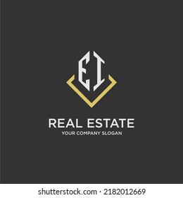 EI initial monogram logo for real estate with polygon style