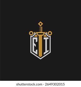 Monogramme initial EI pour Image de type bouclier et épée
