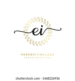 EI initial signature logo. handwriting logo template vector,