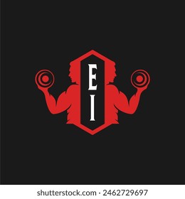 EI initials fitness sport gym logo design vector