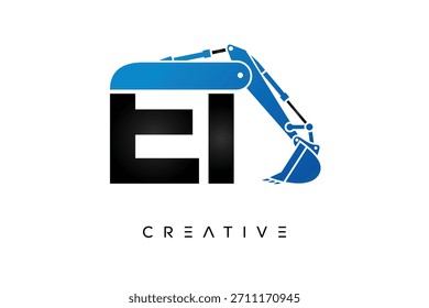 EI Letter Excavator Construction Logo for Engineering and Industrial Company Branding