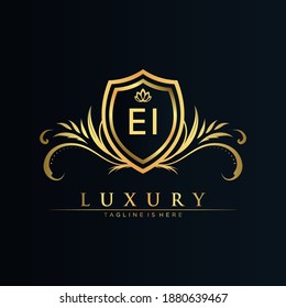 EI Letter Initial with Royal Template.elegant with crown logo vector, Creative Lettering Logo Vector Illustration.