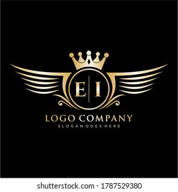 EI Letter Initial with Royal Wing Logo Template.
