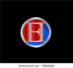 EI Letter logo Design in a circle. Blue and silver colored