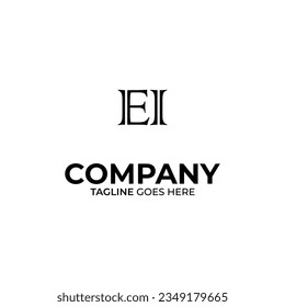 EI Letter Logo Design White and Black