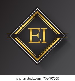 EI Letter logo in a square shape gold and silver colored geometric ornaments.
