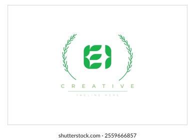 EI letters eco logo with leaf. Fresh nature and healthy leaf logo design.