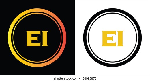 EI letters icon design template elements in abstract background logo, design identity in circle, alphabet letter