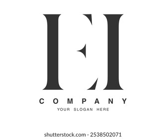 Design do logotipo EI. Estilo de fonte da letra inicial e i serif. Tipografia clássica do nome da empresa. Logotipo ou identidade da moda. Ilustração vetorial.