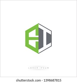 EI Logo Initial Monogram Negative Space Design Template With Green and Grey Color - Vector EPS 10