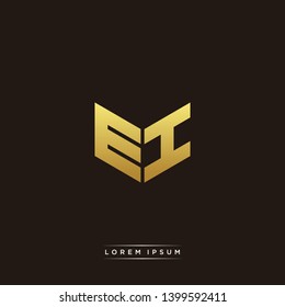 EI Logo Letter Initial Logo Designs Templete with Gold and Black Background